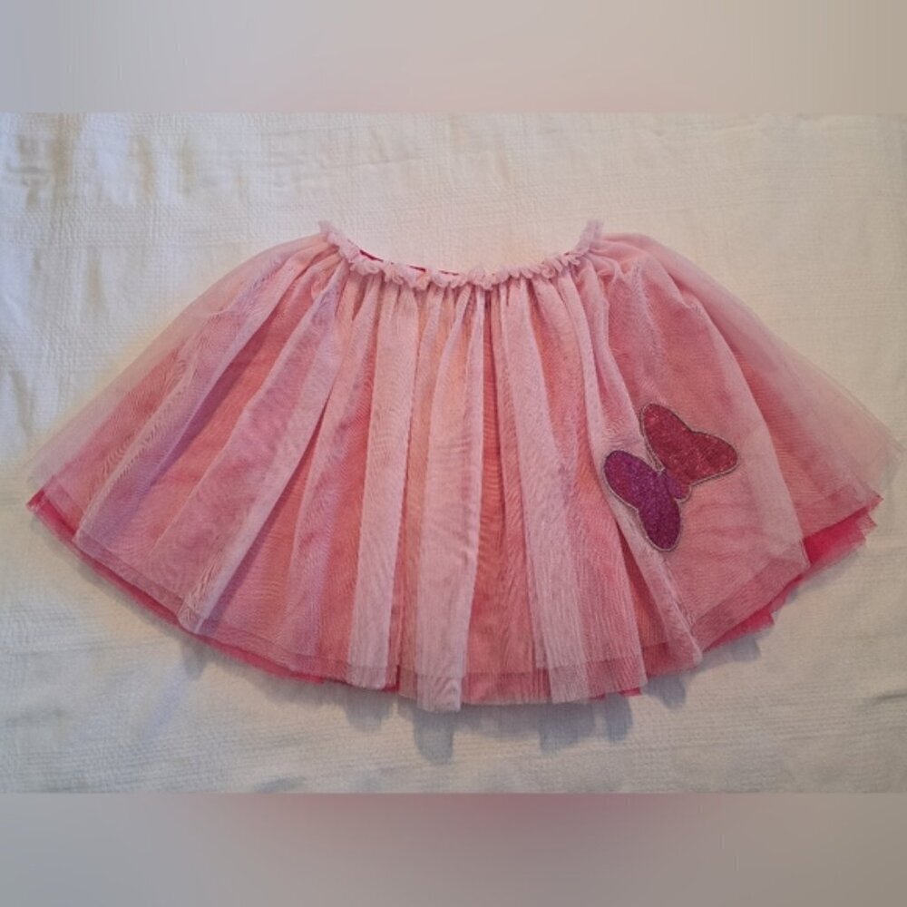 Disney Store girls size 5/6 2 tone pink lined tulle skirt, sparkly bow VGUC